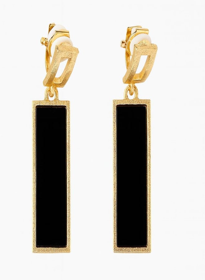 ZENCHEER Rectangle Geometric Clip On Earrings For Women,Gold Plated Resin Non Pierced Ear Clips Drop Dangle Earrings Hypoallergenic Non Pierced Earrings for Sensitive Ears, Black - Image 4